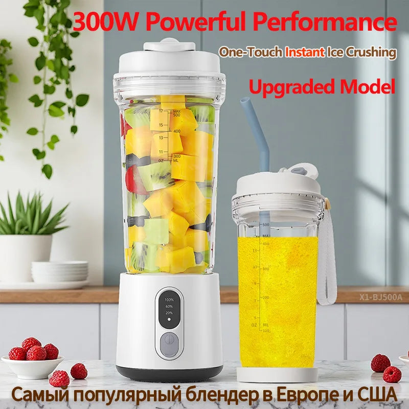 New Portable Juicer Dual-use Juice Cup USB 4000mAh Battery Indoor Outdoor Fruit Blender 300W Smoothie Juice Bottle Cup Blender.