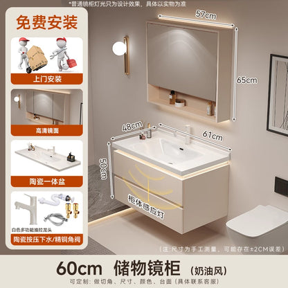 Cremefarbener Wind-Badezimmerschrank, integriertes Waschbecken aus Keramik, WC-Waschbecken-Kombination