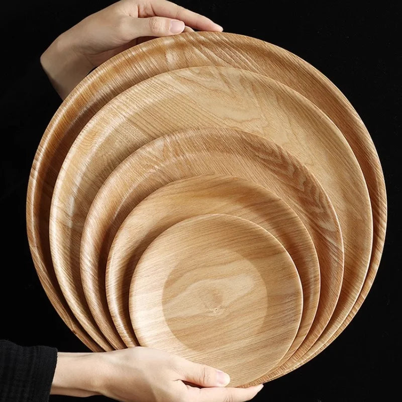 Wooden Dinner Plate Round Dessert Plate Wood Plate Coffee Cake Tray Bakery Bread Display Tray Kitchen Tableware Accessories.