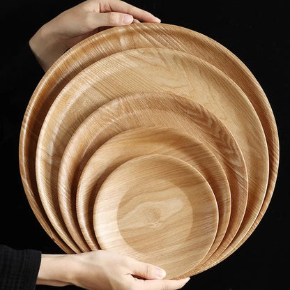 Wooden Dinner Plate Round Dessert Plate Wood Plate Coffee Cake Tray Bakery Bread Display Tray Kitchen Tableware Accessories.