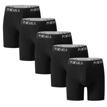 POKARLA 5 Stück Herren-Boxershorts aus Baumwolle, offene Fliege, U-Beutel, weiche, atmungsaktive Herrenunterwäsche, ohne Etikett, sexy Unterhose, elastisches Höschen