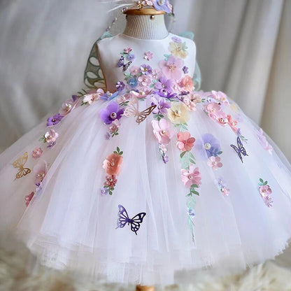 Luxuriöses und elegantes Schmetterlingsmädchen-Prinzessinnenkleid für 0–6 Jahre, formelle Jubiläumsfeier, flauschiges Kleid, Modellkunst, Aufführung