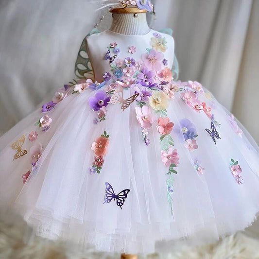 Luxuriöses und elegantes Schmetterlingsmädchen-Prinzessinnenkleid für 0–6 Jahre, formelle Jubiläumsfeier, flauschiges Kleid, Modellkunst, Aufführung