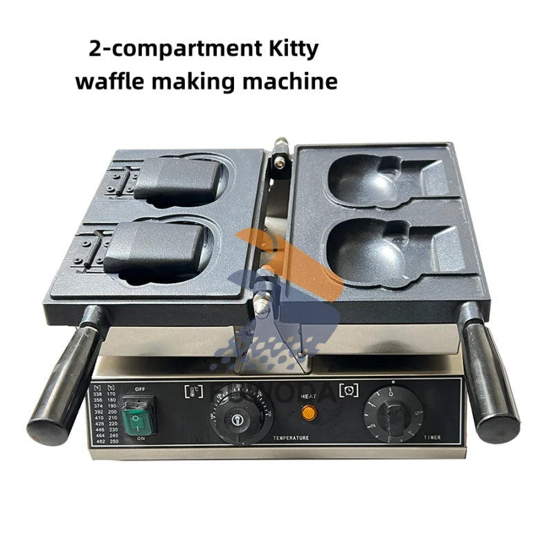 High Cost-Performance Electric Heating Waffle Making Machine Kitty Shaped Non-Stick Snack Cake Machine Open Mouth Waffle Maker.