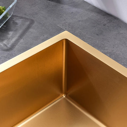 Goldene Küchenspüle über der Theke, Doppelschüssel, Goldkorb, Abtropffläche, Seifenspender, Waschbecken, Spülbecken aus Edelstahl 304, Spülbecken