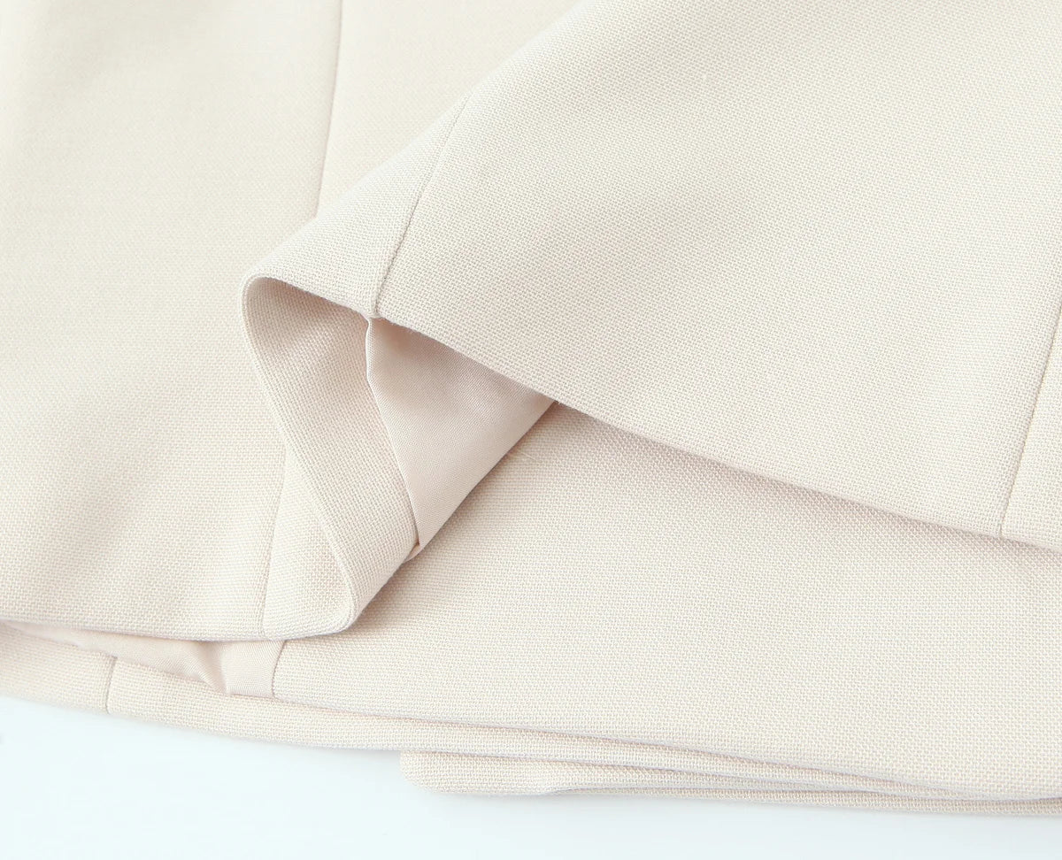 HH Women Solid Pant Set Long Sleeve O-Neck Double-Breasted Blazers+High Waist Chain Matching Side Zipper Trousers Sets.