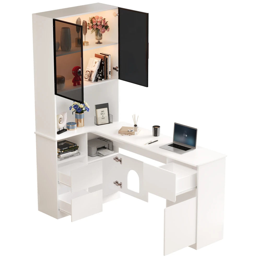 Klappbarer Schreibtisch mit 2-in-1-Bücherregal und klappbarem Schreibtisch mit Steckdose und USB-Anschluss, höhenverstellbare Regale, kippsicherer Schutz