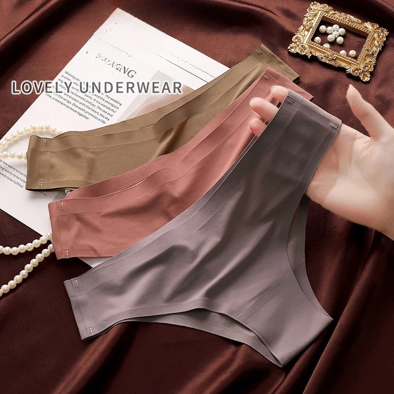 4PCS/Set Seamless Panties Women Sexy Underwear Ice Silk Underpants Low Waist G-string Female Soft Solid Ultra-thin Briefs.