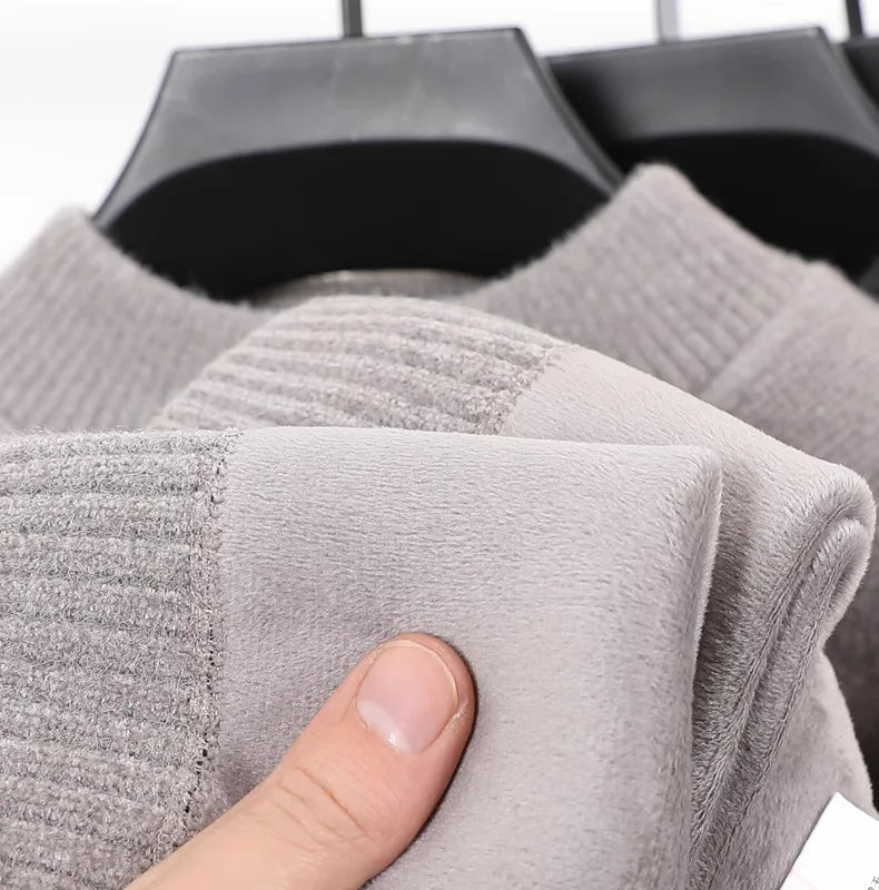 New 2025 Men's Cashmere Sweater Warm Thickened Winter Casual Solid Knitted Pullovers Mock Neck Thicker Fleece Sweater for Men.