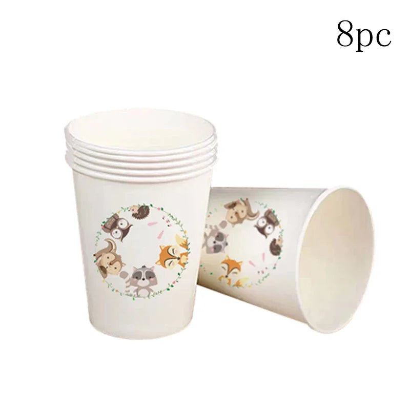 Cartoon Tiere Party Einweg Geschirr Wilde Bär Fuchs Wald Tiere Party DIY Dschungel Safari Alles Gute Zum Geburtstag Baby Dusche Dekor.