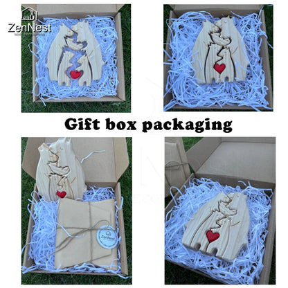 Art Wooden Bear Family Puzzle Personalized Name Custom Home Decor Thanksgiving Christmas Heartwarming Gift for Baby Mom.