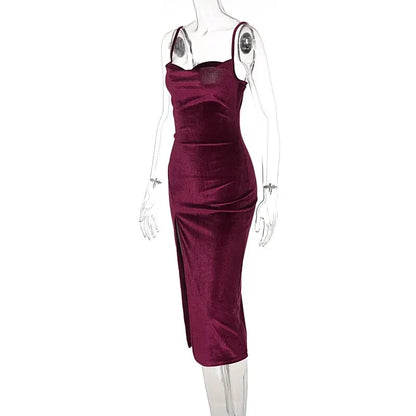 Frauen 2024 Herbst Winter Elegante Party Club Abend Samt Streetwear Bodycon Midi Kleid Großhandel Artikel Für Business