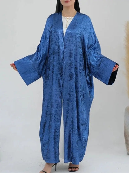 Ramadan Shiny Satin Open Kimono Abaya Dubai Luxury 2025 Muslim Kaftan Dress Abayas For Women Islam Clothing Robe Femme Musulmane