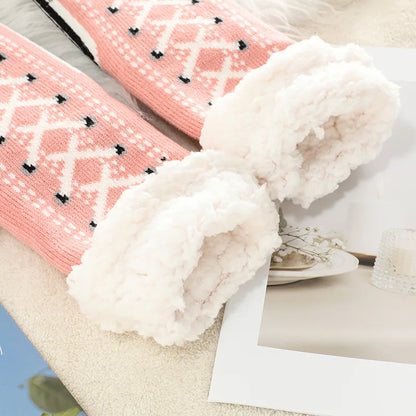 Fuzzy Fluffy Sock Women Winter Christmas Gift Warm Plush Non slip Home Sleeping Soft Female Floor Thermal Slipper Sock Snowflake.