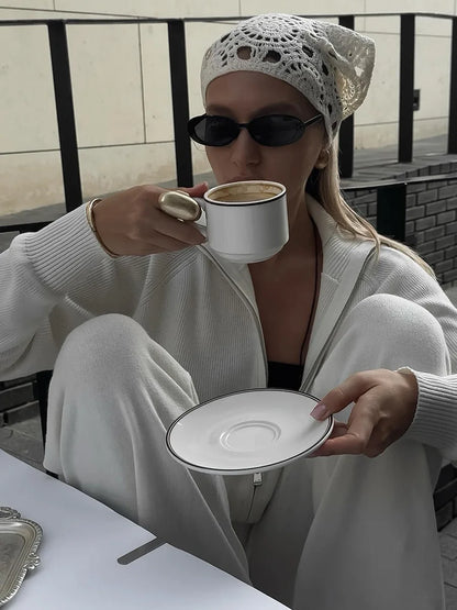 Tornova Zipper Strickjacke Pullover Anzug Weibliche Gestrickte Langarm Casual Mantel Breitbeinig Hosen Pullover frauen Zwei Stück Set