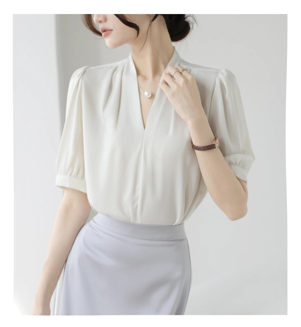 2025 Fashion Summer Short Sleeve V-Neck Women Blouse White Blouse Shirt Women Tops Blouses Shirts Blusas De Mujer Camisas P856.