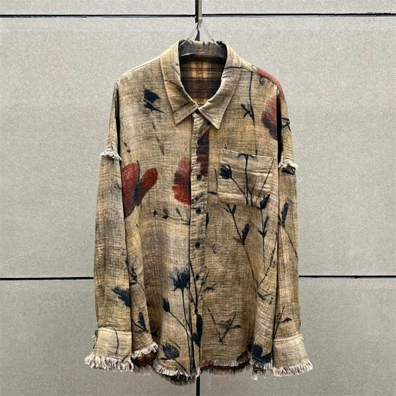 Women's shirt New ink printed lapel long sleeved top for autumn 2025 pure cotton Women's blouse Double sided wearable thin coat.