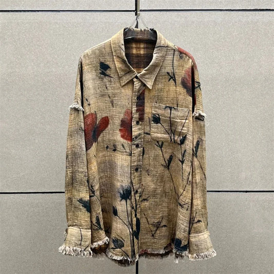 Women's shirt New ink printed lapel long sleeved top for autumn 2025 pure cotton Women's blouse Double sided wearable thin coat.