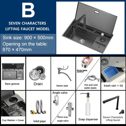 Hidden Cup Washer Sink With Cover Kitchen Sink Stainless Steel Washbasin Multifunctional Large Single Slot For Kitchen