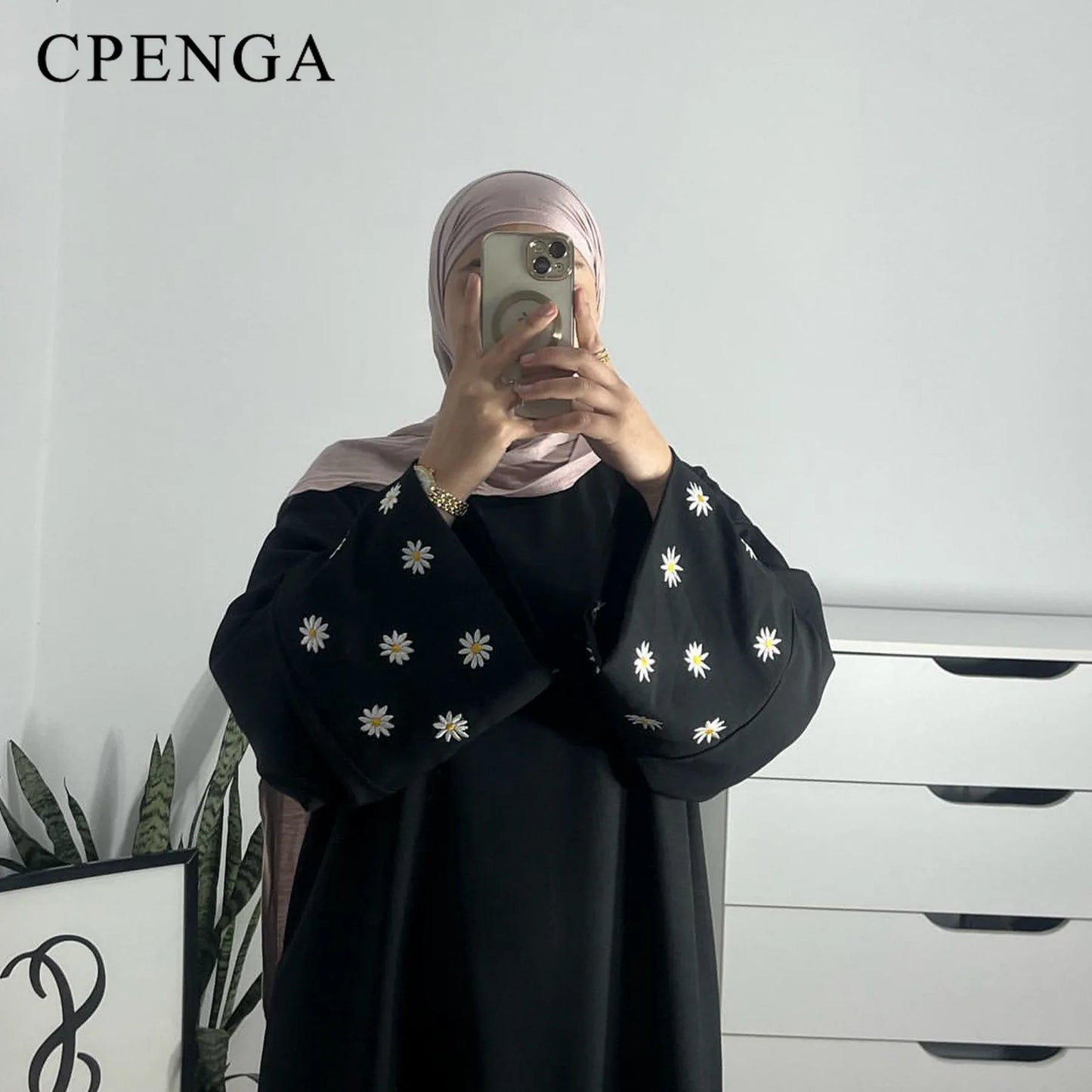 2024 Daisy Embroidery Muslim Modest Dress for Women Eid Saudi Arabia Dubai Abaya Luxury Islam Turkey Holiday Party Jalabiya Robe.