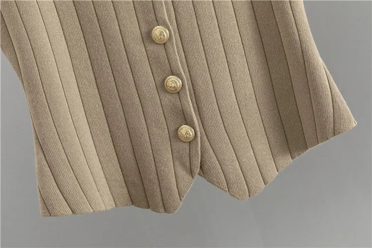 Three Piece Sets Women Pant Set Cardigan Vests Sweater Work Elegant Spring V Neck Open Stitch Knitted Long Pants Matching Sets.