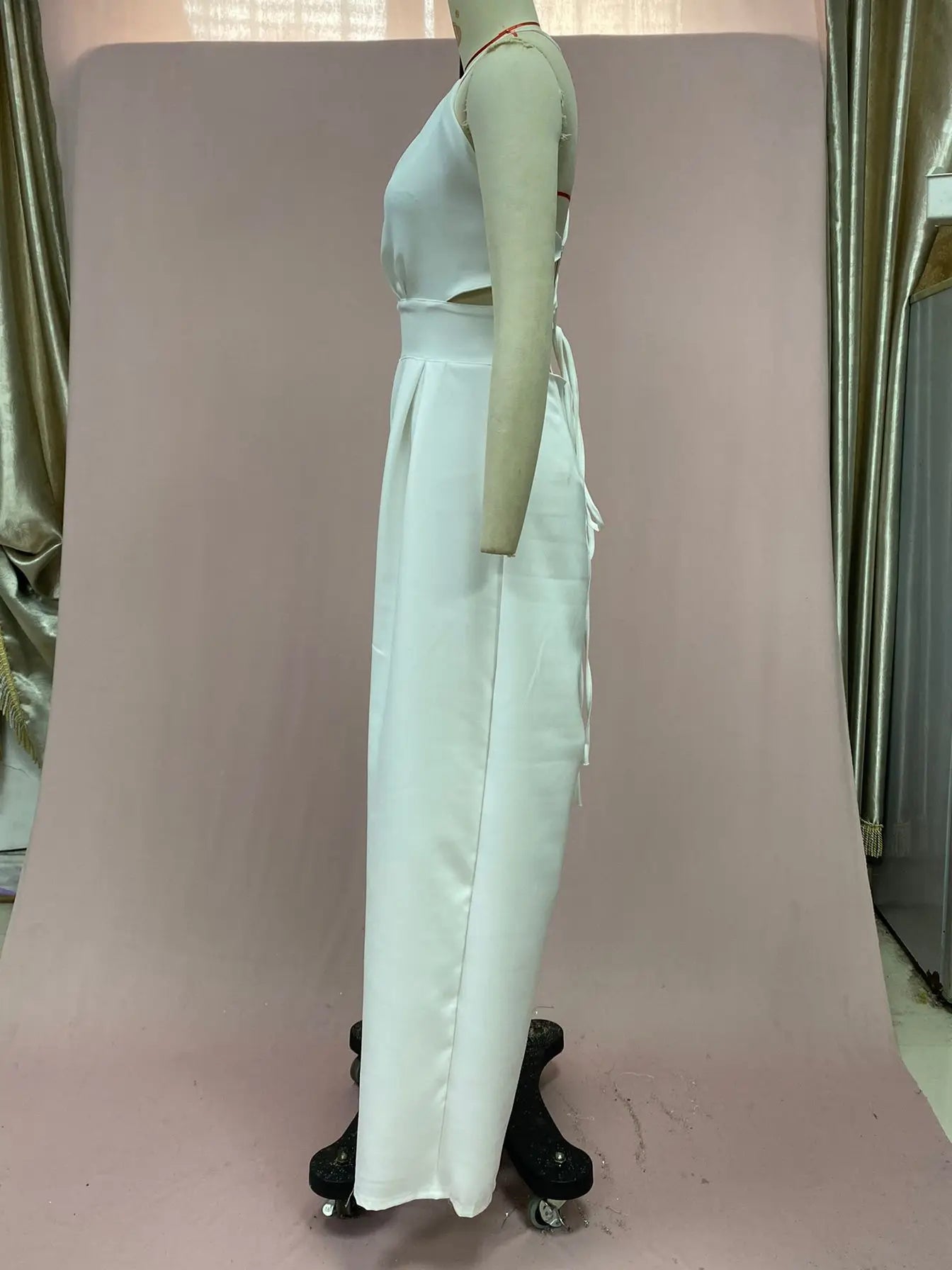 Women Sexy Jumpsuits Backless V-neck Spaghetti Strap Lace-up New Summer Sleeveless Elegant Street Wide-leg Pants Long Rompers