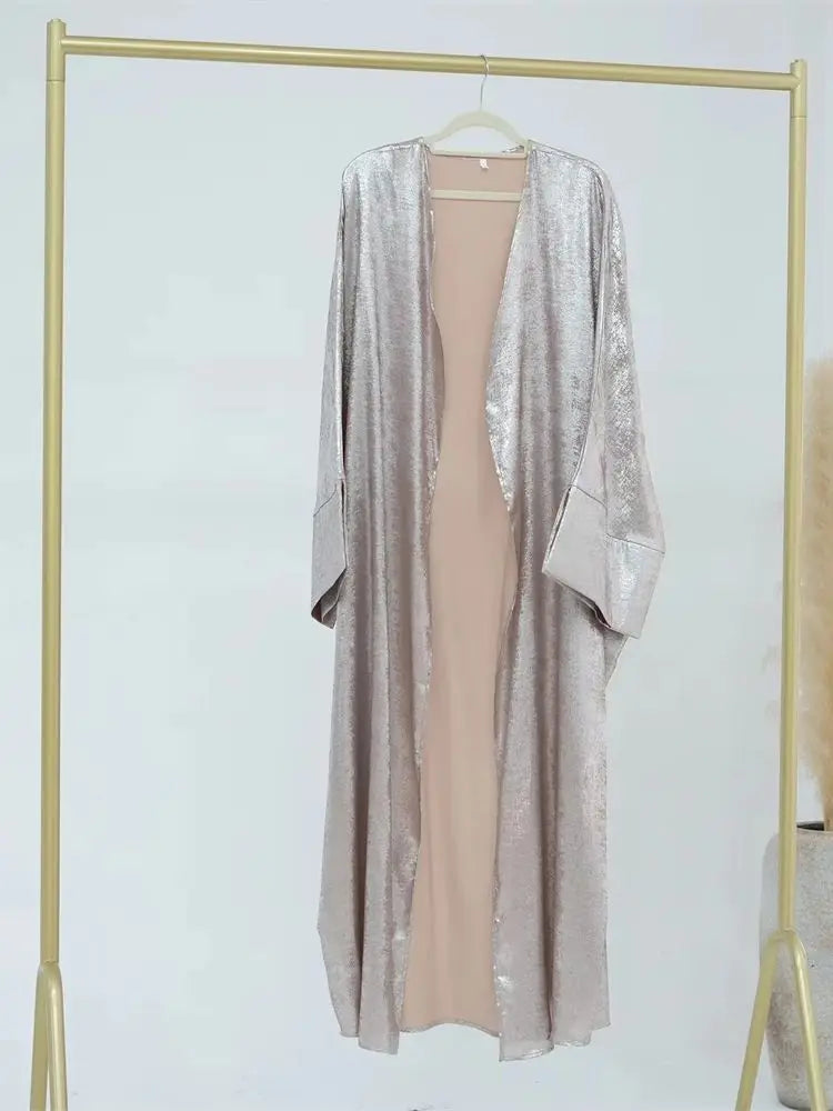 Ramadan Eid Shiny Satin Open Kimono Abaya Damen Dubai Luxury Muslim Kebaya Abayas For Women Kaftan Dress Islamic Clothing Femme
