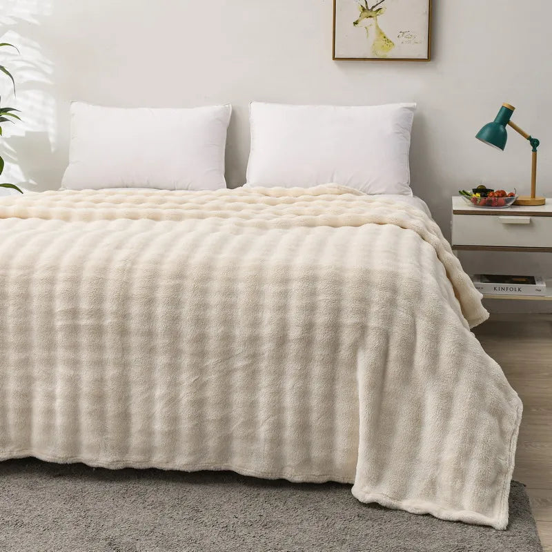 Solid Color Flannel Rabbit Fur Blanket Nap Cover Blanket Soft Sofa Blanket Coral Fleece Cover For Bedroom Manufacturer Wholesale