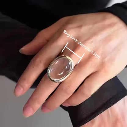 PANJBJ 925 Sterling Silver Geometry Crystal Ring For Women Ellipse Exaggerated Punk Water Drop Open Jewelry Gift Dropshipping