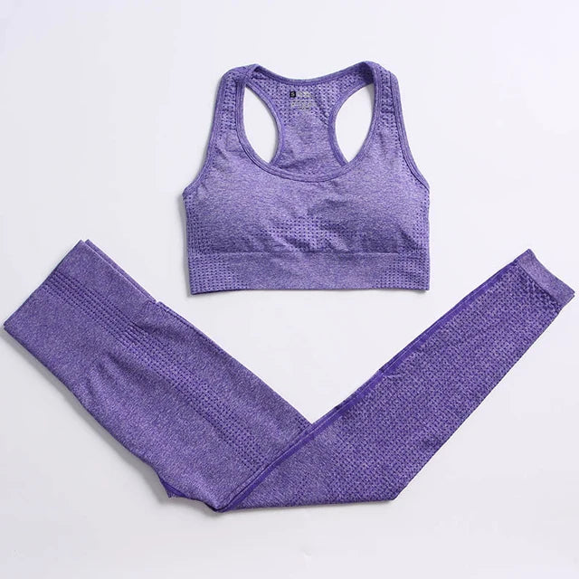 2/4PCS Summer Seamless Yoga Set Women Workout Clothes Sports Bra Short Sleeve Crop Top High Waist Legging Fitness Sports Suits