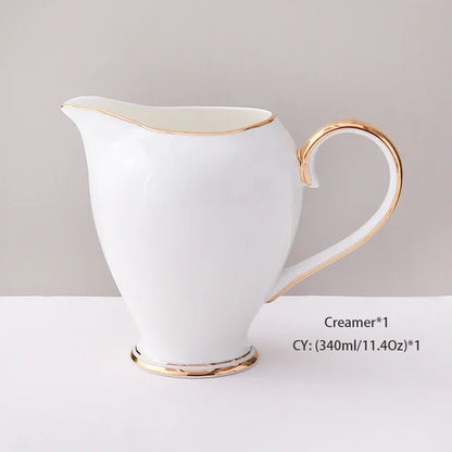 China Coffee Set White Gold Porcelain Tea Advanced Pot Cup Ceramic Mug Sugar Bowl Creamer Teapot Milk Jug Teaset