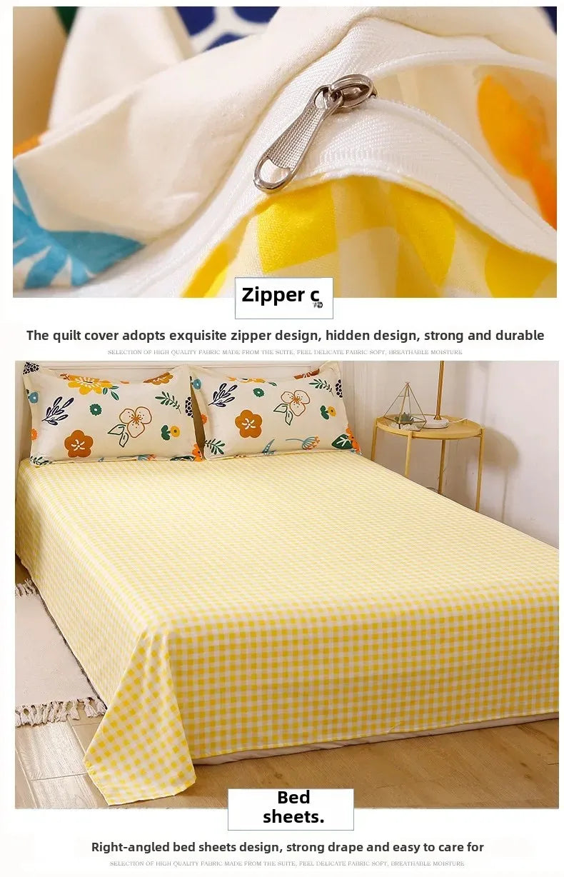 New Comfortable Soft Skin-friendly Cotton Aloe Vera Cotton Four-piece Set Active Cotton Bedding Sheet Quilt Cover.