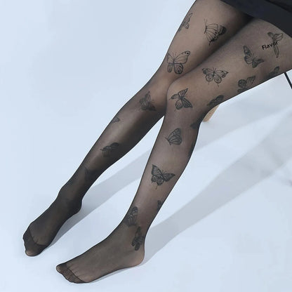 Fashionable Sexy Butterfly Printing Stockings Tights Black White Butterfly Tights Thin Material Suitable For Summer.