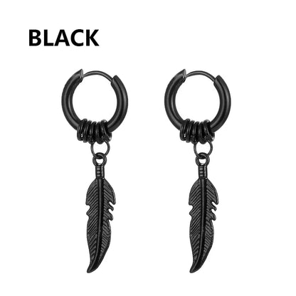 1 Pairs Black Earrings Set Punk Stainless Steel Stud Earrings For Men Women Vintage Hip Hop Piercing Ear Jewelry Accessories.
