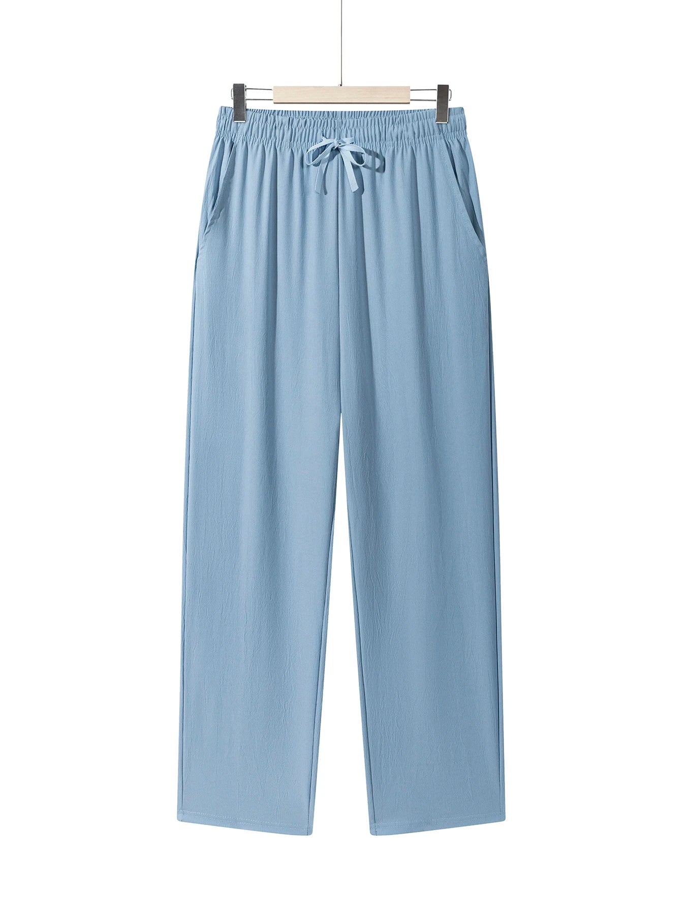 Summer Men's Straight Trousers Casual Solid Color Breathable Drawstring Long Pants Sweatpants Streetwear Men Baggy Pants.