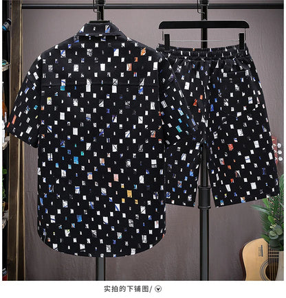 Men Summer 2 Pieces Set Tracksuit Men's Shirt Shorts Harajuku Streetwear Oversized Men Sets Short Outfits Suits.