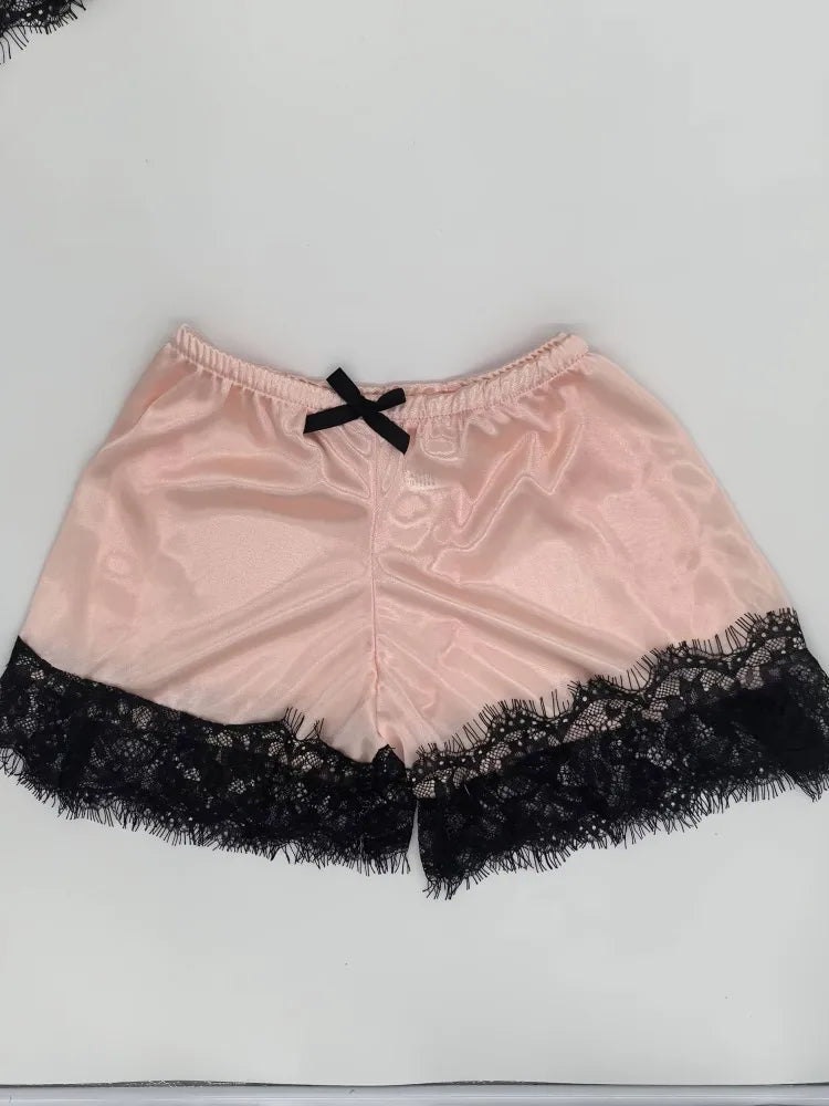 Sommer Spitze Seide Pyjama Set Frauen Nachtwäsche Sexy Dessous Leibchen Shorts Cami Top Bequeme Casual Pijamas.