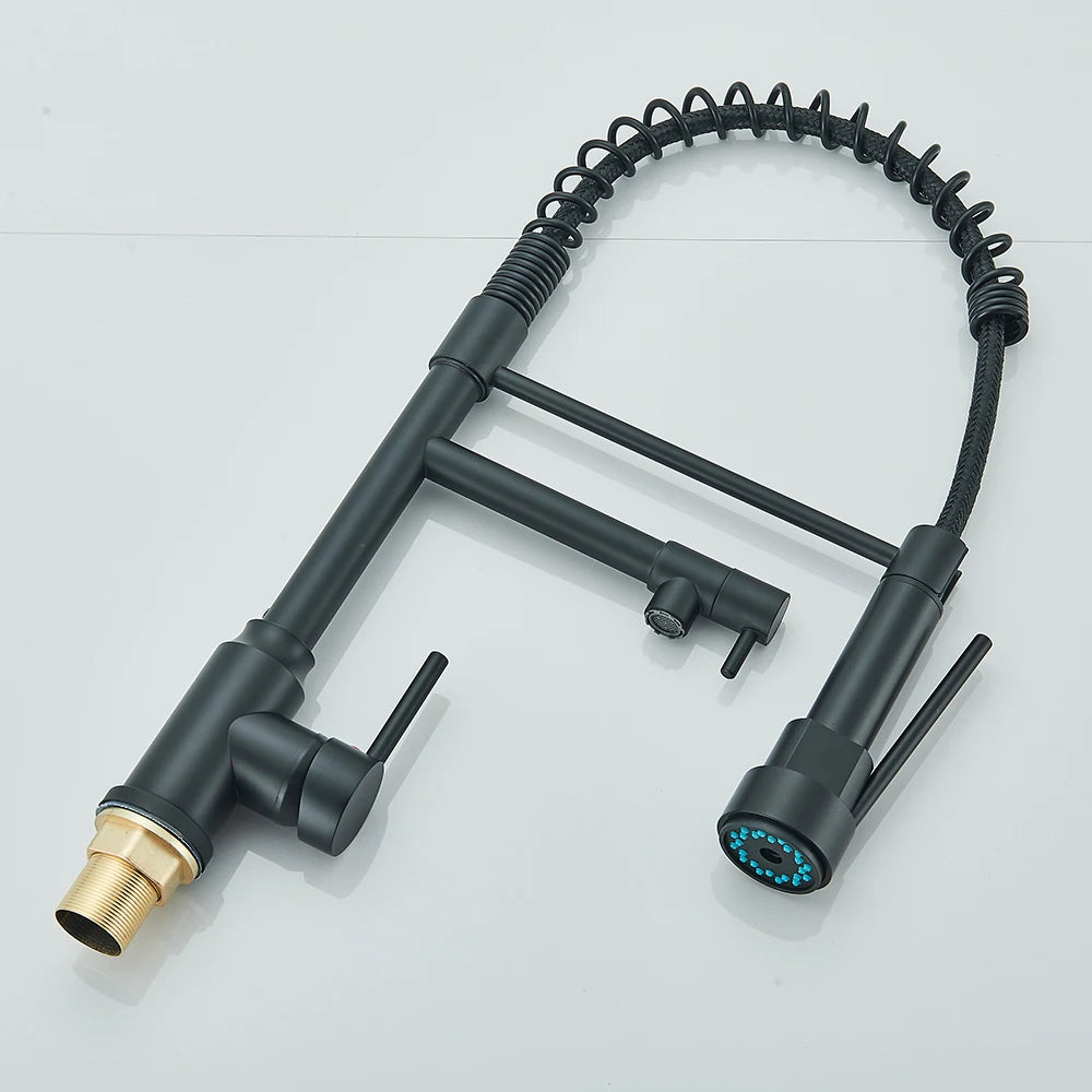 Chrome Brass Kitchen Sink Faucet Pull Down Hot and Cold Water Mixer2 Mode Tap with Dual Spout 360 Rotation Flexible Deck Mounted