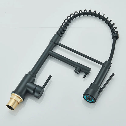 Chrome Brass Kitchen Sink Faucet Pull Down Hot and Cold Water Mixer2 Mode Tap with Dual Spout 360 Rotation Flexible Deck Mounted