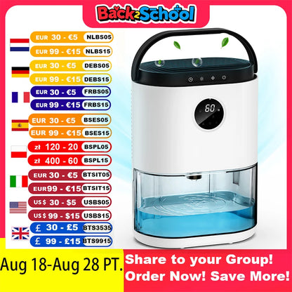 2300ML Dehumidifiers Auto Defrost for Bedroom Misture Absorb, , Ultra Quiet for Home Sleep Timing Large Room Bathroom Garage RV.