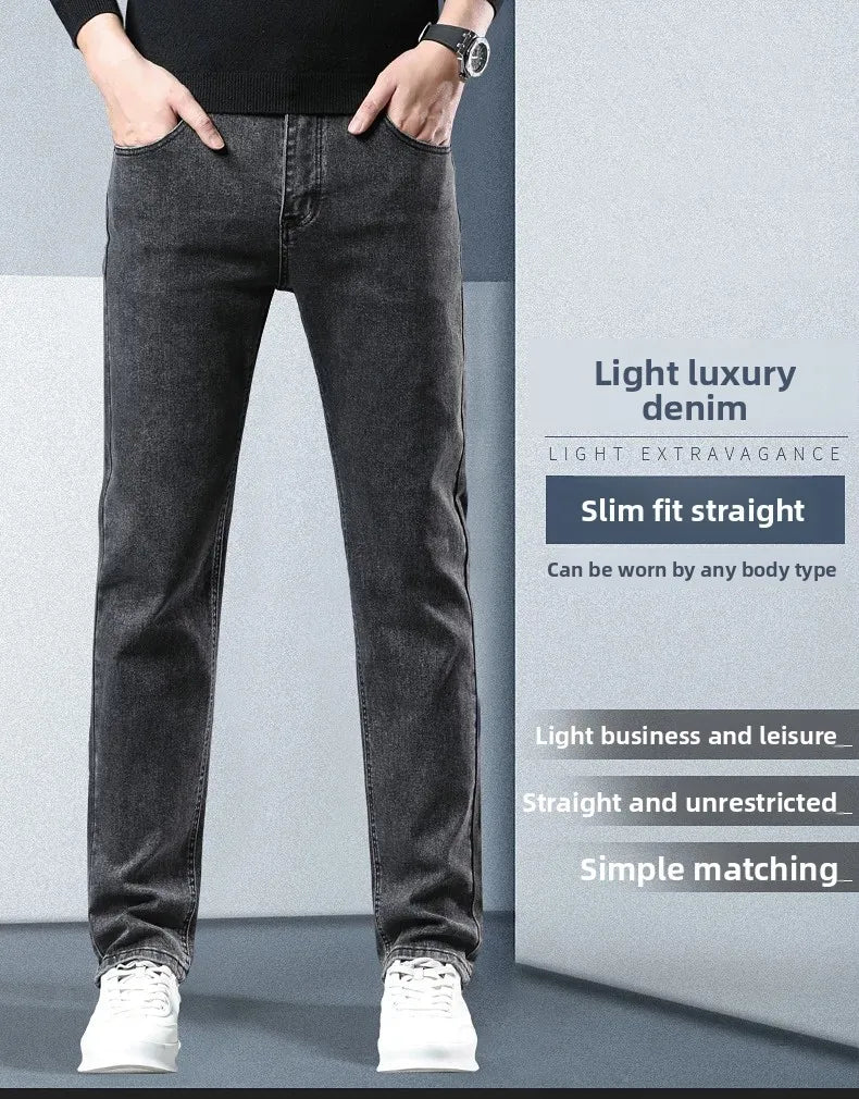 Slim Fit Casual Men's Jeans Youth Straight Leg Regular Business Elastic Long Trousers Autumn New Arrival from Mainland China.