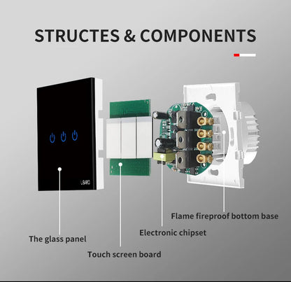 Ubaro eu/uk standard kristall gehärtetes glas wand paneel licht berührungs schalter led anzeige sensor elektrische taste 1/2/3gang 220v.