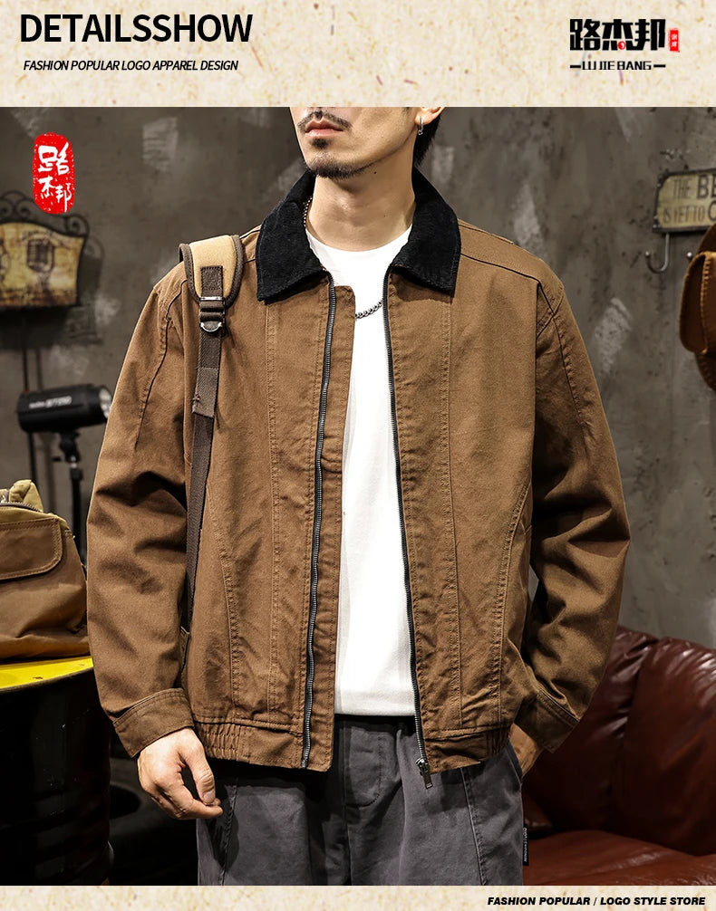 Men Spring Autumn Washed Cotton Loose Casual American Retro Cargo Jacket Man Streetwear Cityboy Coat Outerwear Varsity Jacket.