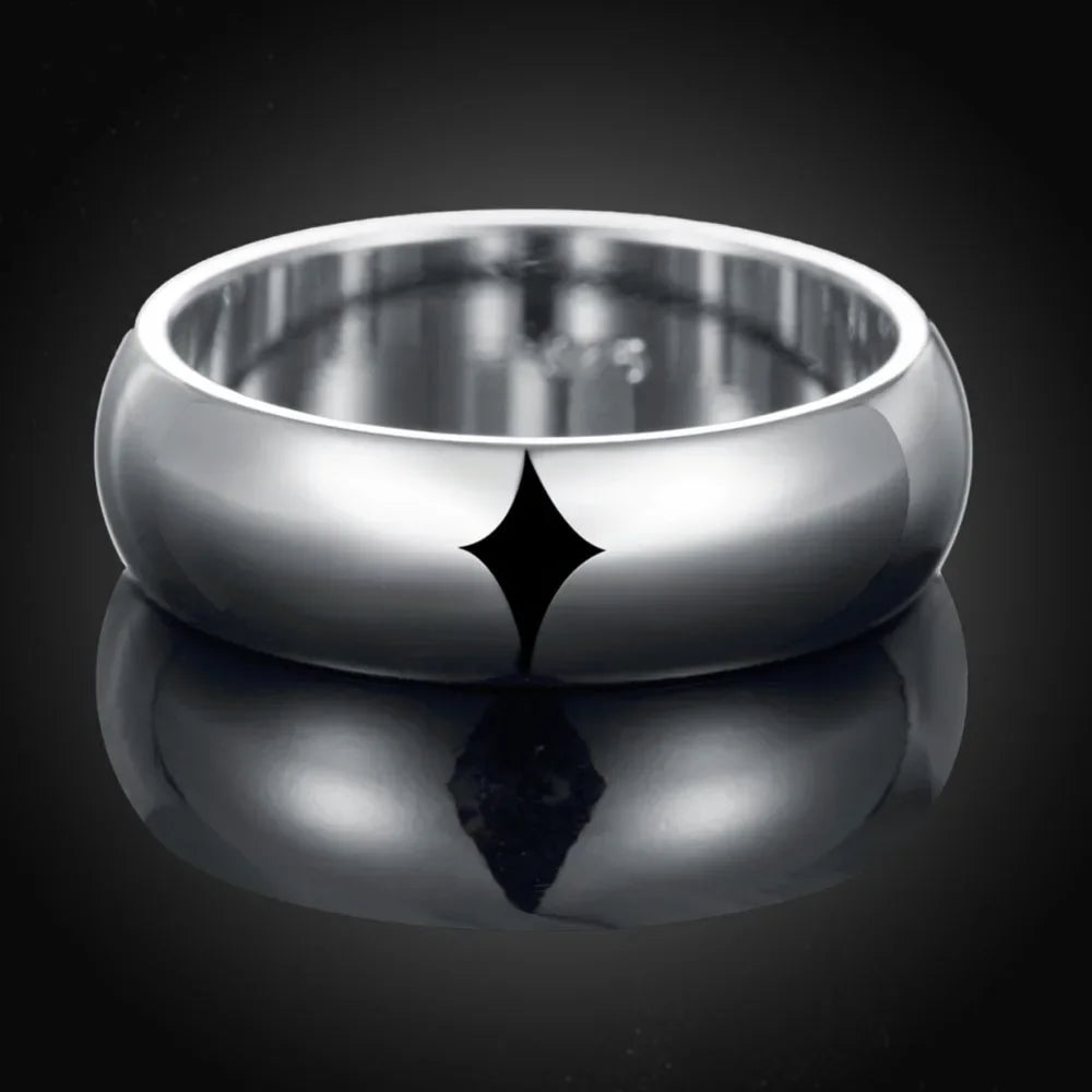 High Quality 925 Sterling Silver Ring Fashion Simple Smooth Round Ring Party Jewelry for Women Size 5 6 7 8 9 10 11.