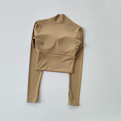 Fitness Chest Cushion Sports Top Women Long Sleeve Shirts Pra Speed Up Short Elegant Dance Yoga Clothes Small Waistband Gym.