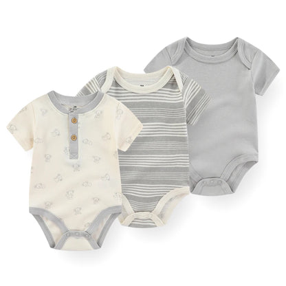 Kiddiezoom 3-teiliges Sommermode-Cartoon-Body für Jungen und Mädchen, weiche Onesies für Neugeborene