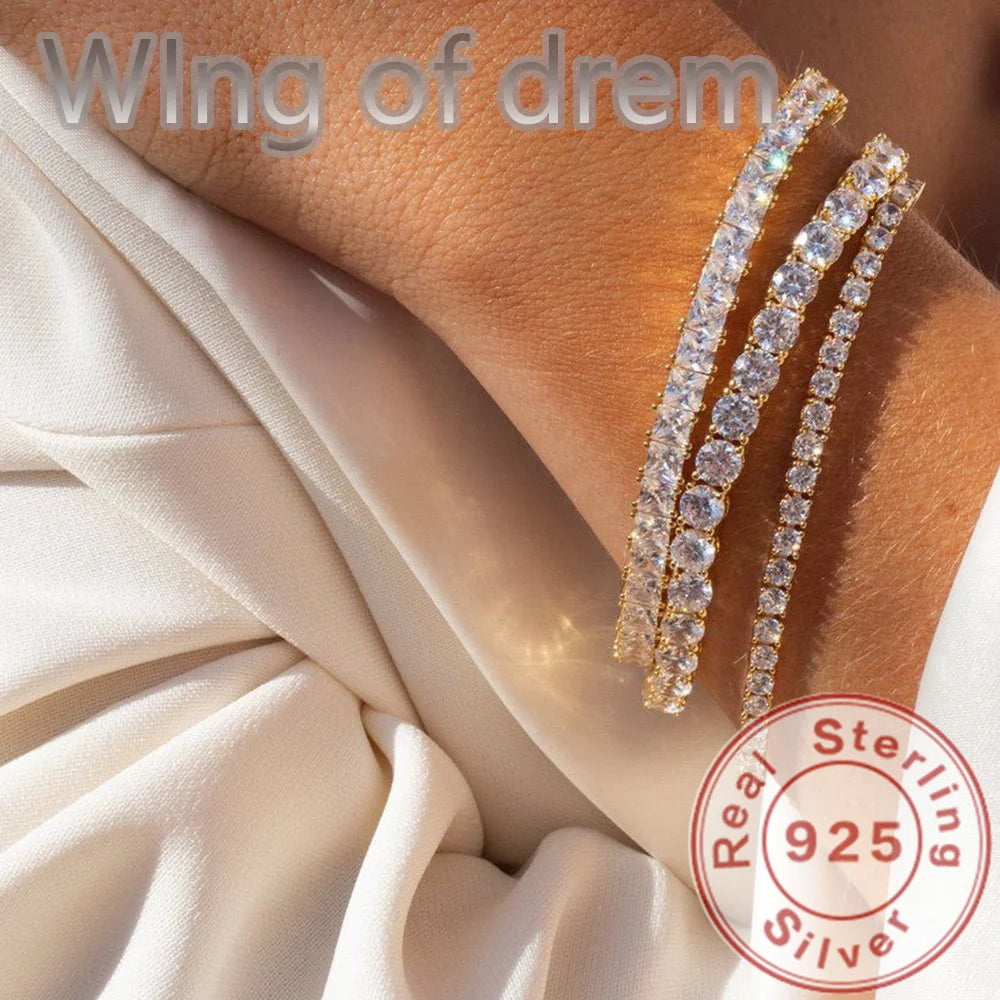 Dazzling 925 Sterling Silver Tennis Bracelet Rose Gold Shining Cubic Zirconia Bracelet Wedding Jewelry Gift.