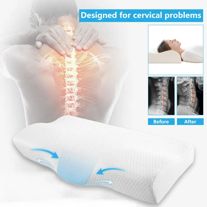 Memory Foam Bed Orthopedic Pillow Neck Protection Slow Rebound Memory Pillow Butterfly Shaped Health Cervical Neck.