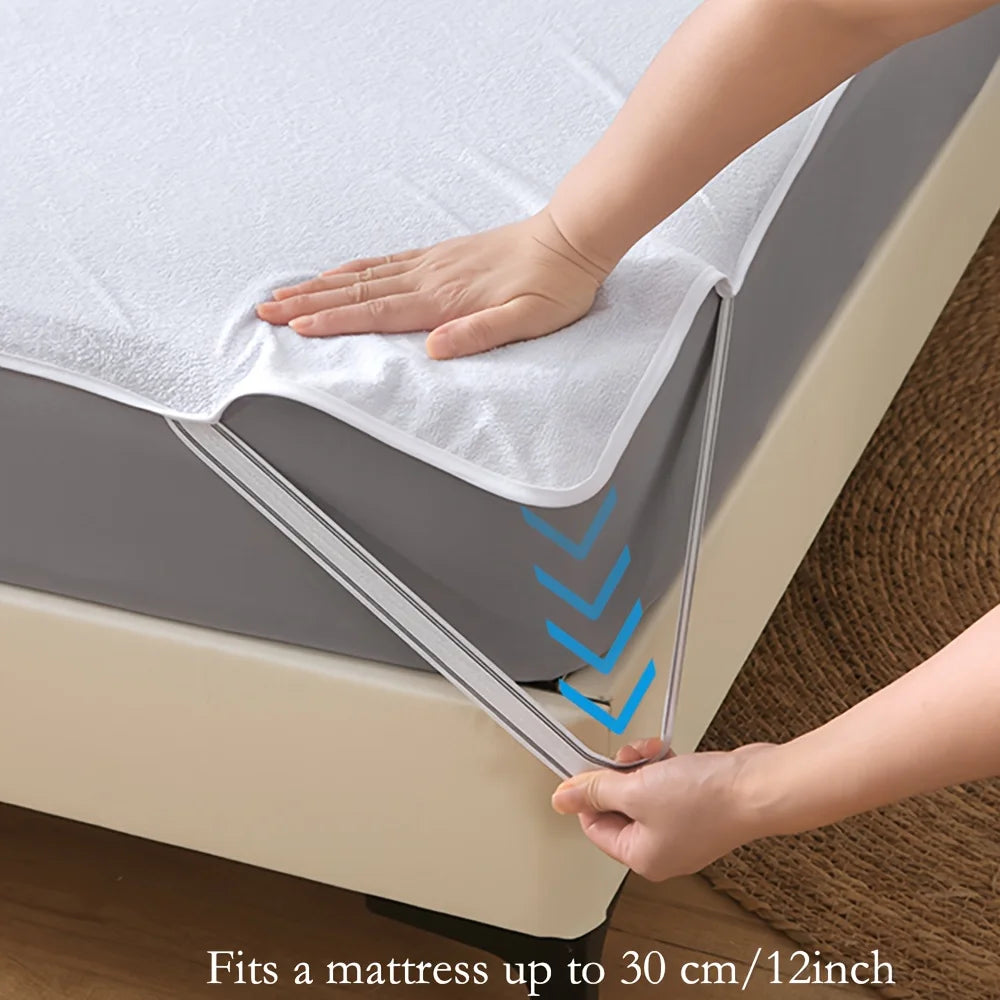 1pc Waterproof Knitted Terry Cloth Mattress Cover (No Pillowcase)-Skin-Friendly, Soft and Breathable Mattress Protector.