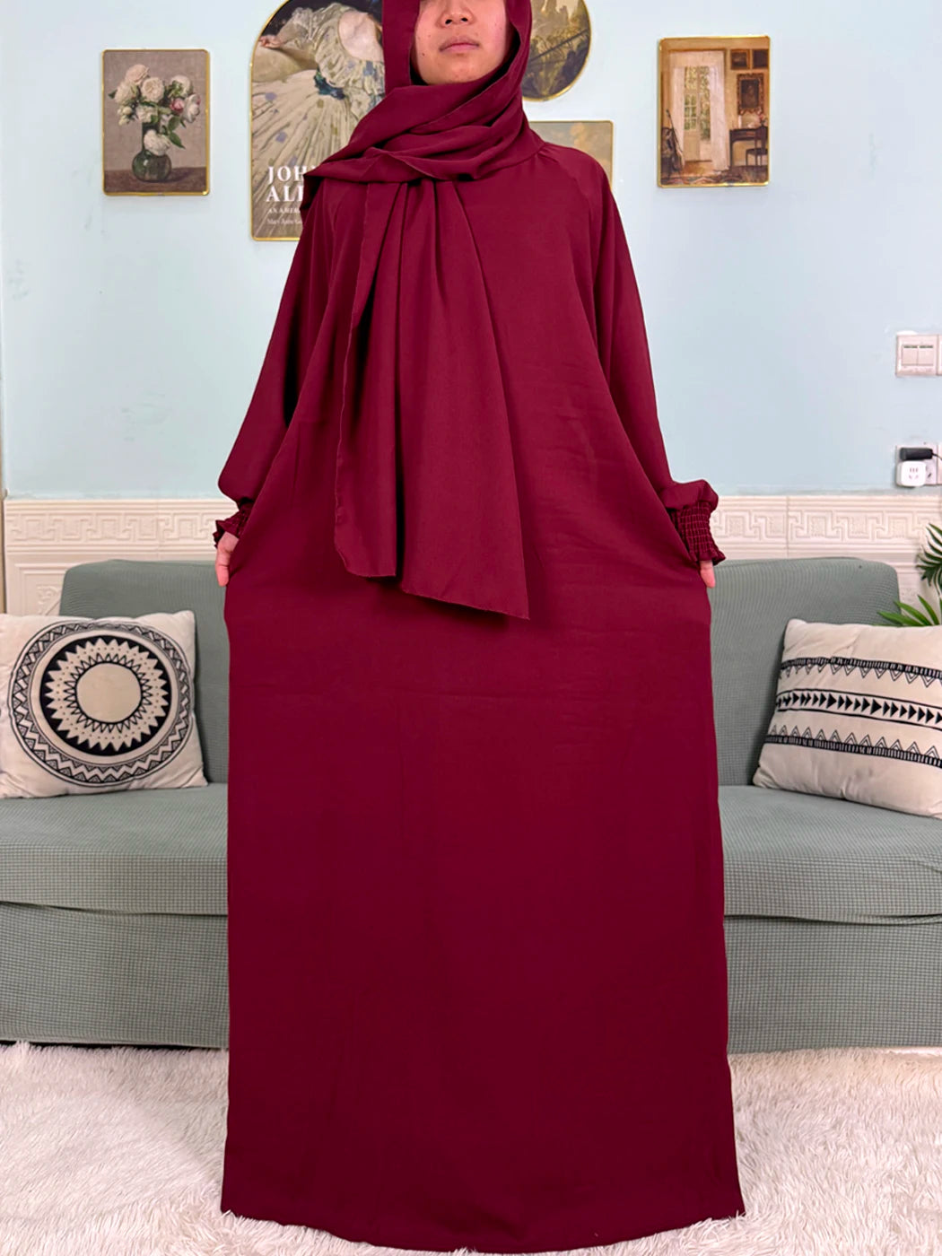 Muslim Abaya Ramadan 2025 For Women Pure Cotton Loose Prayer Femme Robe Elastic Cuffs African Dress With Connected Hijabs Scarf